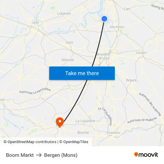 Boom Markt to Bergen (Mons) map