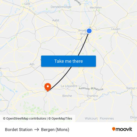 Bordet Station to Bergen (Mons) map