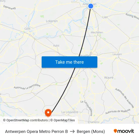 Antwerpen Opera Metro Perron B to Bergen (Mons) map