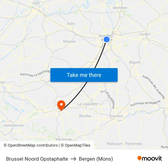 Brussels North Boarding Stop to Bergen (Mons) map