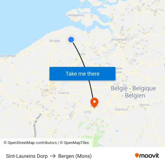 Sint-Laureins Dorp to Bergen (Mons) map