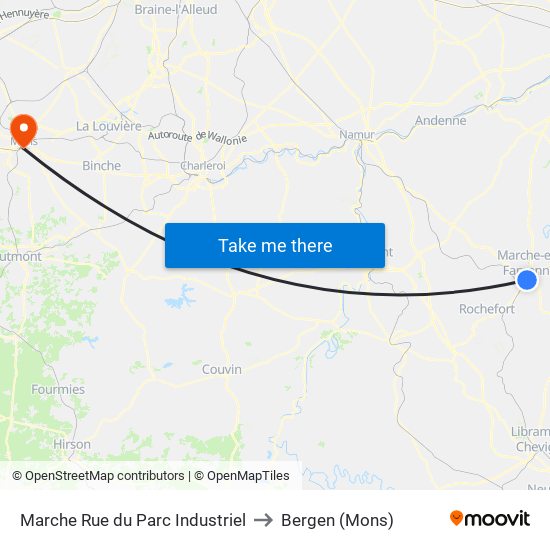 Marche Rue du Parc Industriel to Bergen (Mons) map