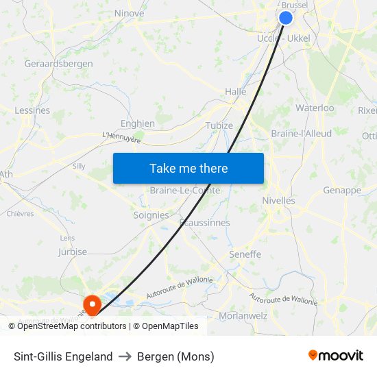 Sint-Gillis Engeland to Bergen (Mons) map