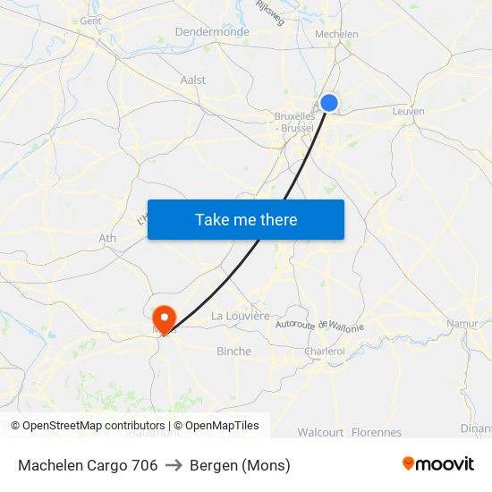 Machelen Cargo 706 to Bergen (Mons) map