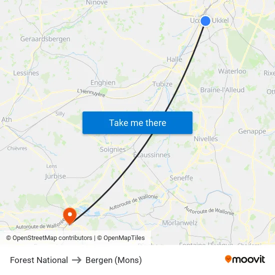 Forest National to Bergen (Mons) map