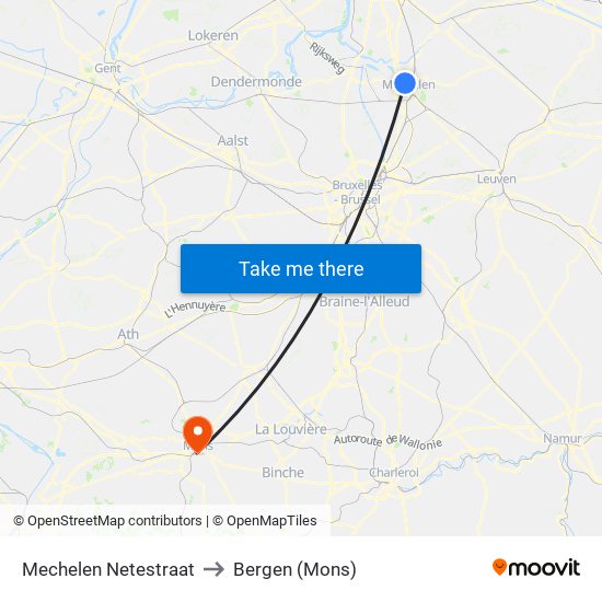 Mechelen Netestraat to Bergen (Mons) map