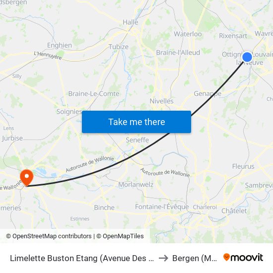 Limelette Buston Etang (Avenue Des Sorbiers) to Bergen (Mons) map