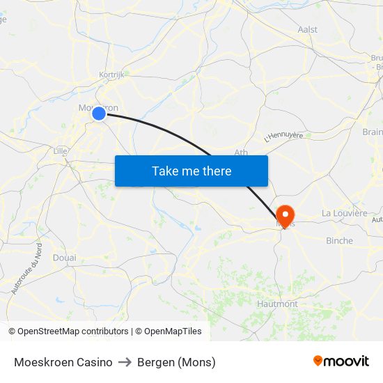 Moeskroen Casino to Bergen (Mons) map