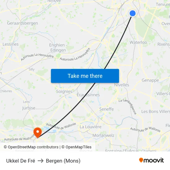 Ukkel De Fré to Bergen (Mons) map