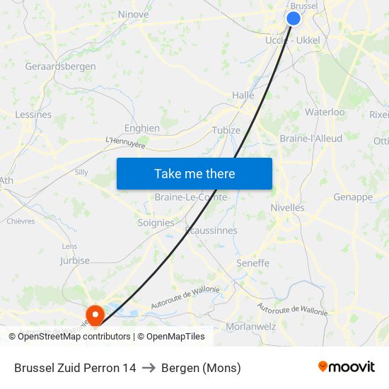 Brussel Zuid Perron 14 to Bergen (Mons) map