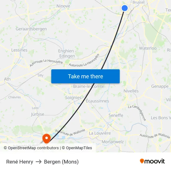 René Henry to Bergen (Mons) map