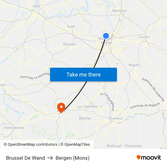 Brussel De Wand to Bergen (Mons) map