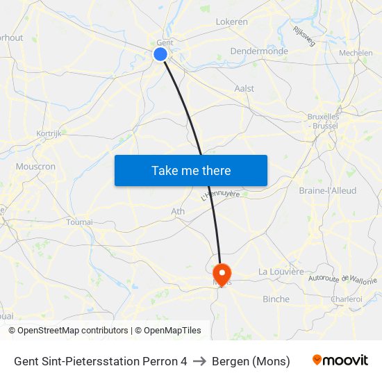 Gent Sint-Pietersstation Perron 4 to Bergen (Mons) map