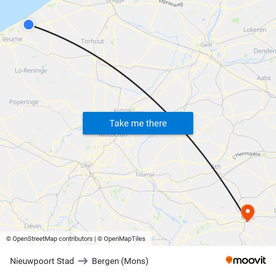 Nieuwpoort Stad to Bergen (Mons) map