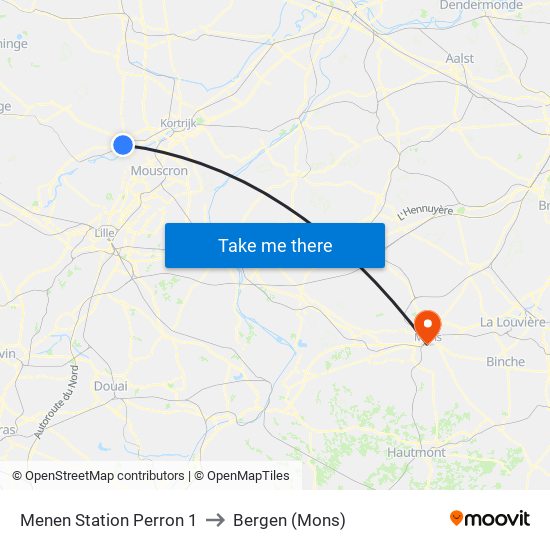 Menen Station Perron 1 to Bergen (Mons) map