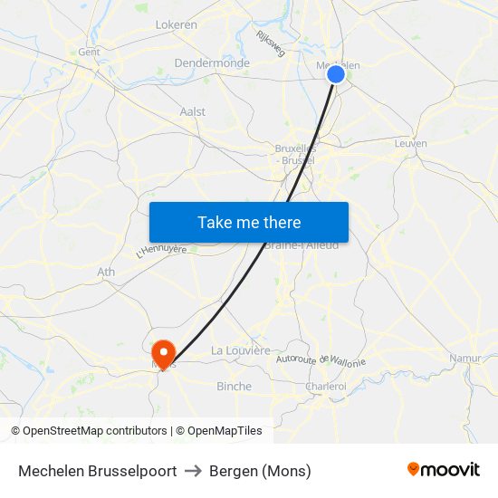 Mechelen Brusselpoort to Bergen (Mons) map
