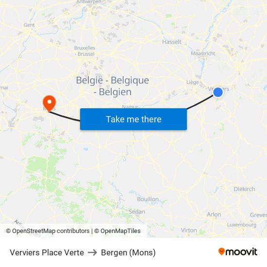 Verviers Place Verte to Bergen (Mons) map
