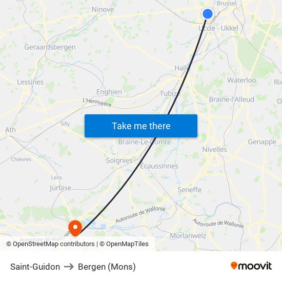 Saint-Guidon to Bergen (Mons) map