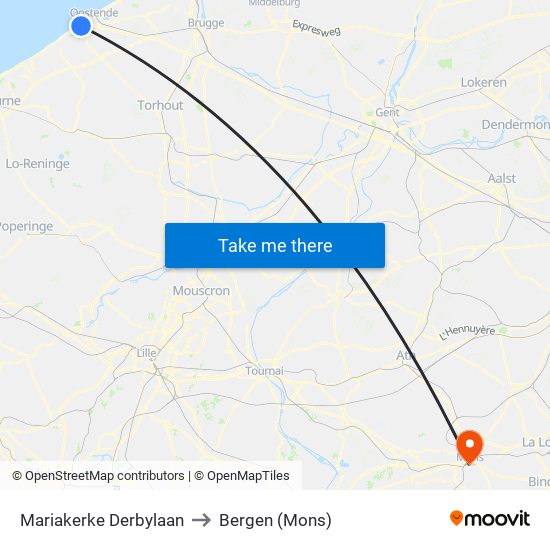 Mariakerke Derbylaan to Bergen (Mons) map