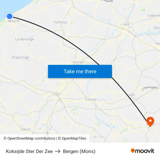 Koksijde Ster Der Zee to Bergen (Mons) map