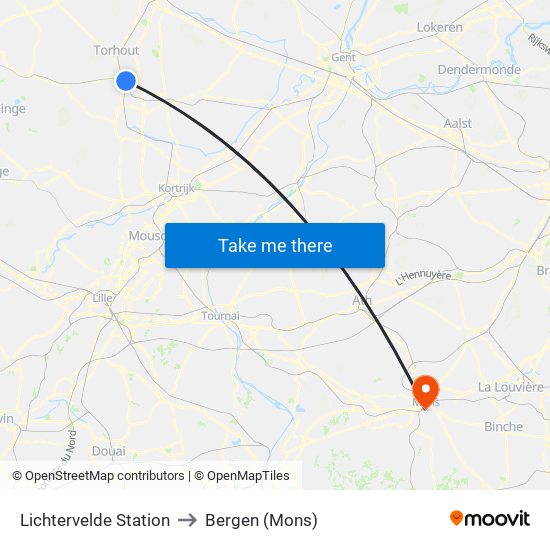 Lichtervelde Station to Bergen (Mons) map