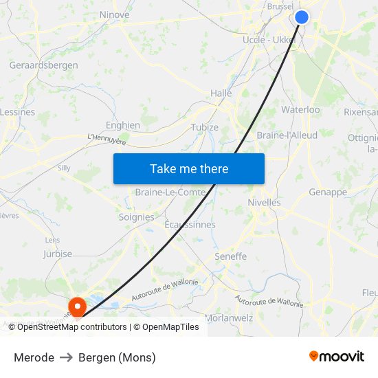 Merode to Bergen (Mons) map
