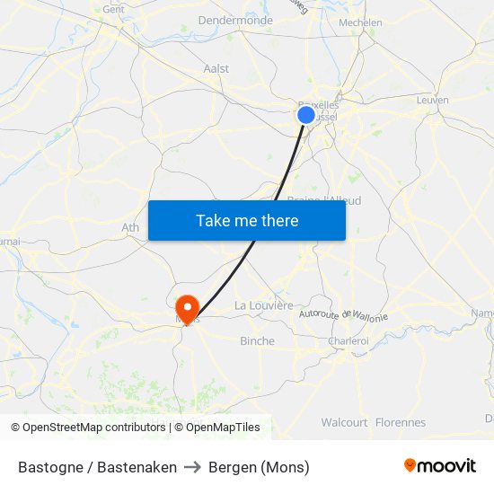 Bastogne / Bastenaken to Bergen (Mons) map