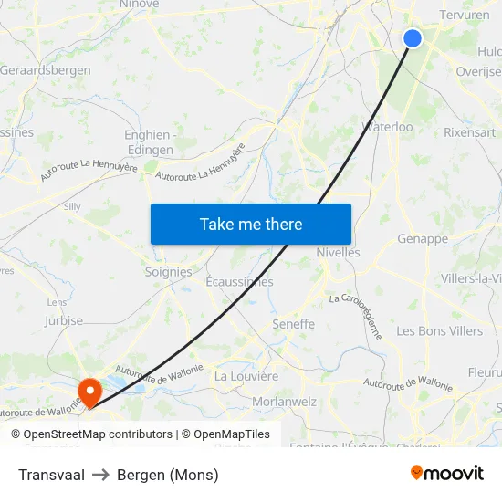 Transvaal to Bergen (Mons) map