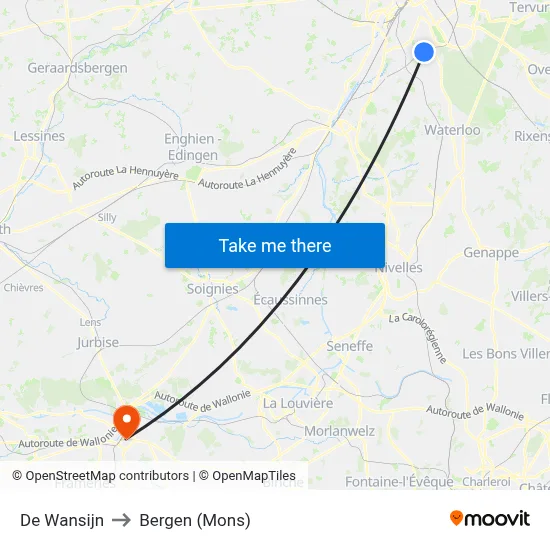 De Wansijn to Bergen (Mons) map