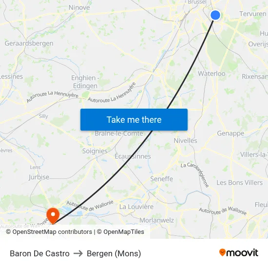 Baron De Castro to Bergen (Mons) map