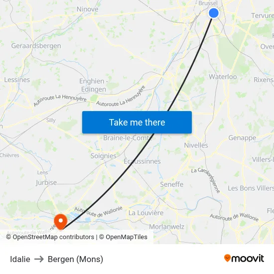 Idalie to Bergen (Mons) map