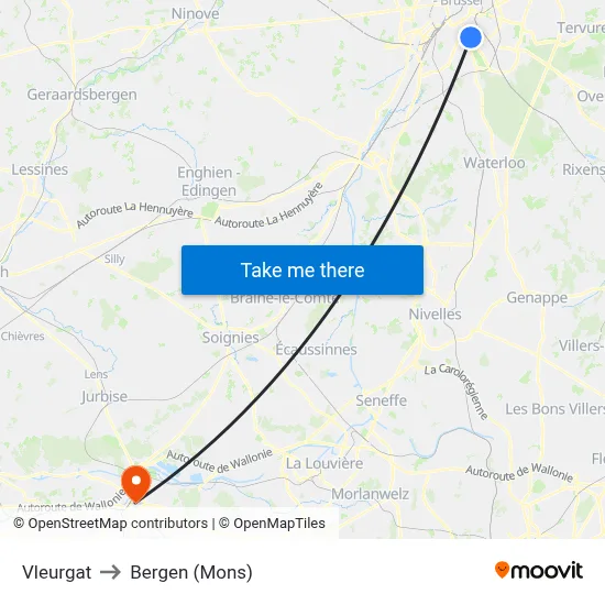 Vleurgat to Bergen (Mons) map