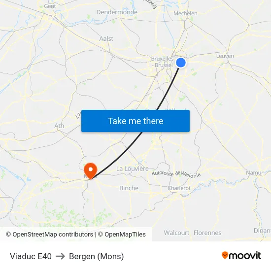 Viaduc E40 to Bergen (Mons) map