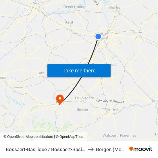 Bossaert-Basilique / Bossaert-Basiliek to Bergen (Mons) map