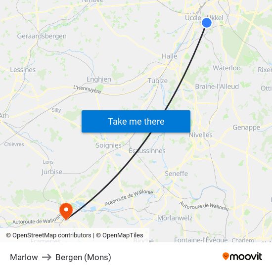 Marlow to Bergen (Mons) map