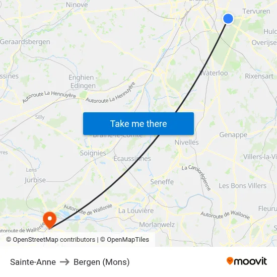 Sainte-Anne to Bergen (Mons) map