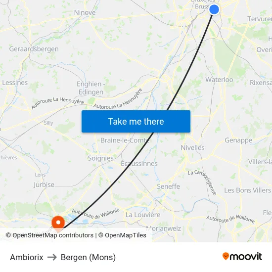 Ambiorix to Bergen (Mons) map