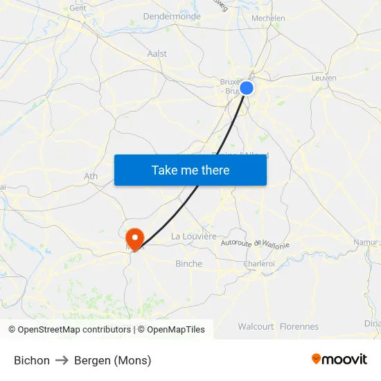 Bichon to Bergen (Mons) map