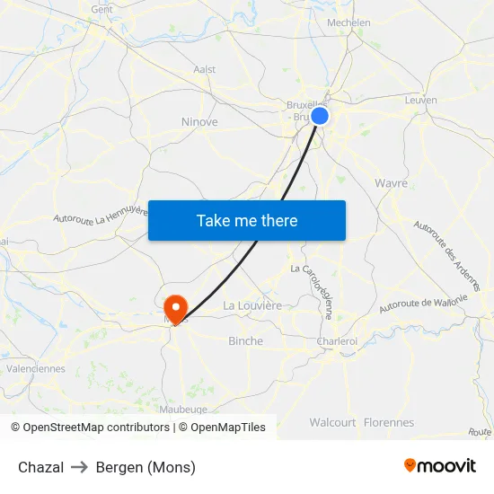 Chazal to Bergen (Mons) map