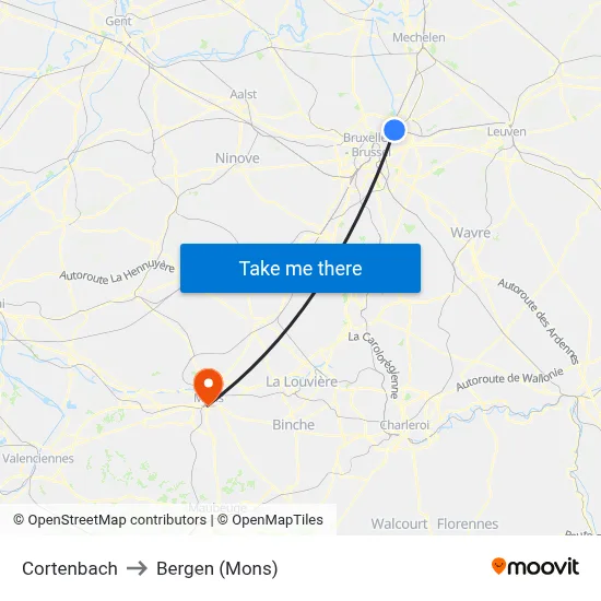 Cortenbach to Bergen (Mons) map