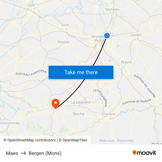 Maes to Bergen (Mons) map