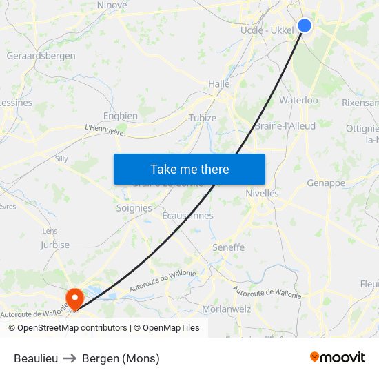 Beaulieu to Bergen (Mons) map