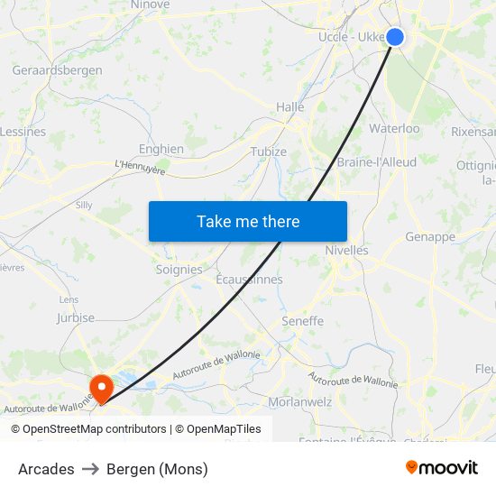 Arcades to Bergen (Mons) map