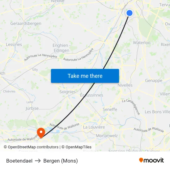 Boetendael to Bergen (Mons) map