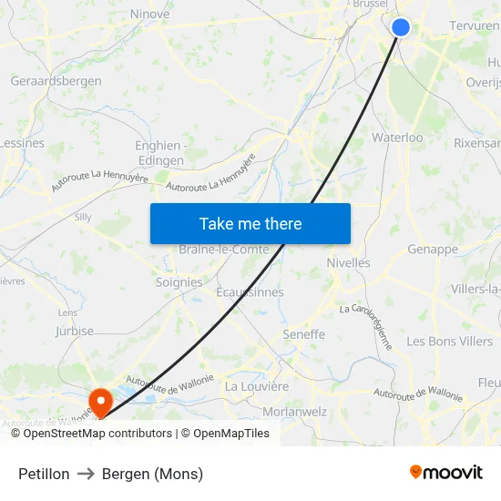 Petillon to Bergen (Mons) map