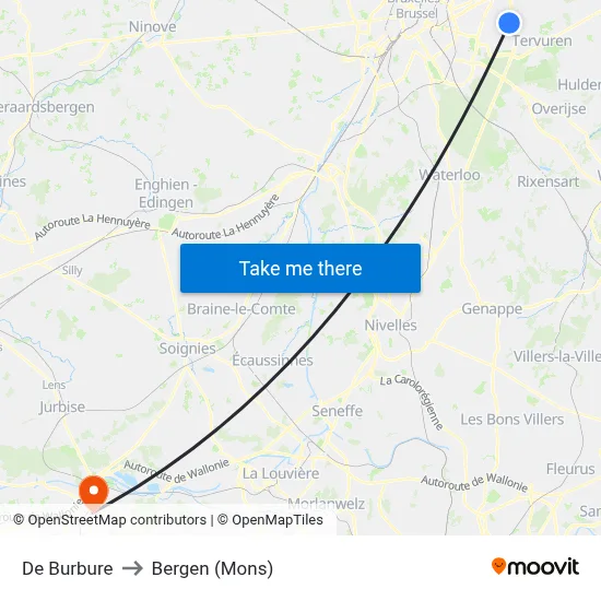 De Burbure to Bergen (Mons) map