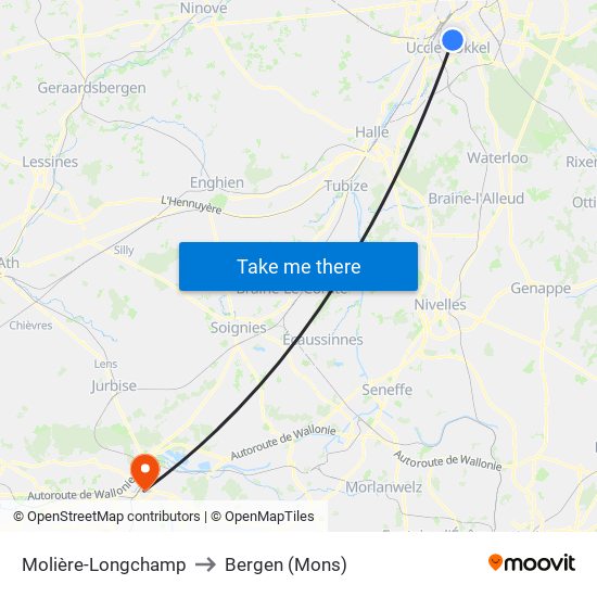 Molière-Longchamp to Bergen (Mons) map