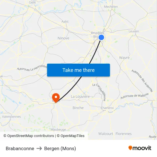 Brabanconne to Bergen (Mons) map