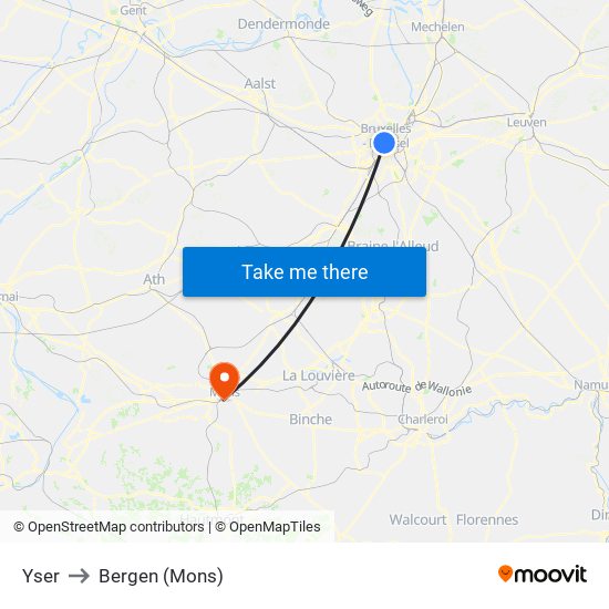 Yser to Bergen (Mons) map