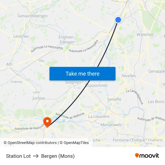 Lot Station to Bergen (Mons) map
